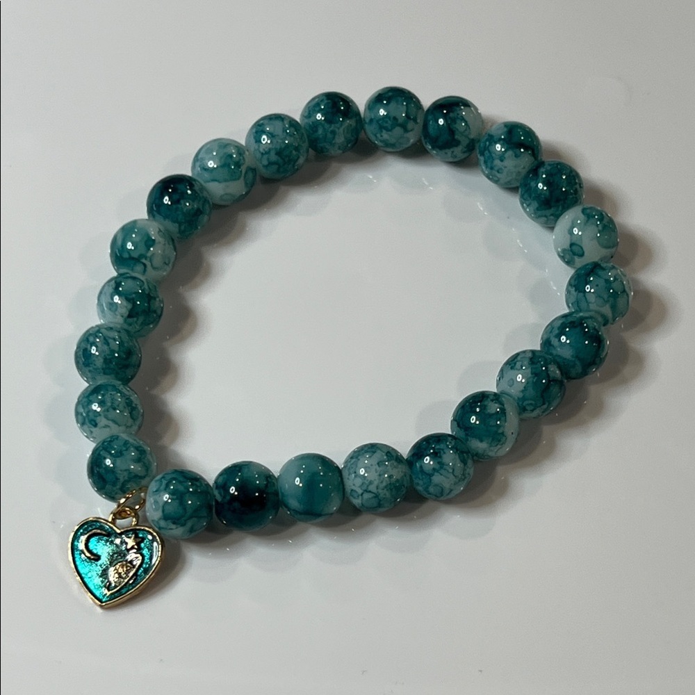 You Are My Universe • Blue Beaded Bracelet with Heart Charm